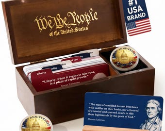 Erinnerungsbox zum 250-jährigen Jubiläum der USA · 120 Zitatkarten der Gründerväter · Challenge Coin · Limited Edition 1776-2026 4. Juli und 4. Juli