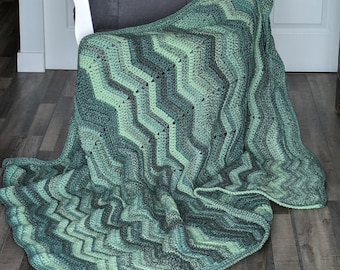 Reversible Shades of Green Very Soft Fireside Afghan