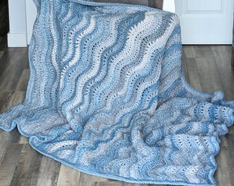 Shades of Blues, Denims and Cloudy Greys Very Soft Fireside Afghan