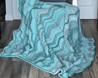 Shades of Teal and Gray Very Soft Fireside Afghan