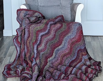 Cranberry, Rust, Pewter Gray and Gold Fireside Very Soft Afghan