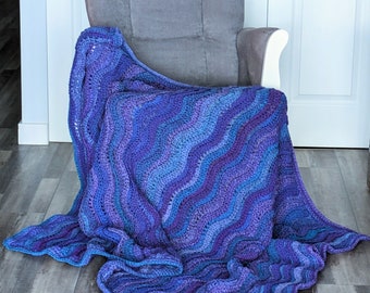 Reversible Jewel Tones of Sapphire, Turquoise, Navy, Amethyst and Lilac Really Soft Fireside Afghan