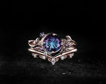 Alexandrite Ring, Sun & Moon Sterling Silver Engagement Ring