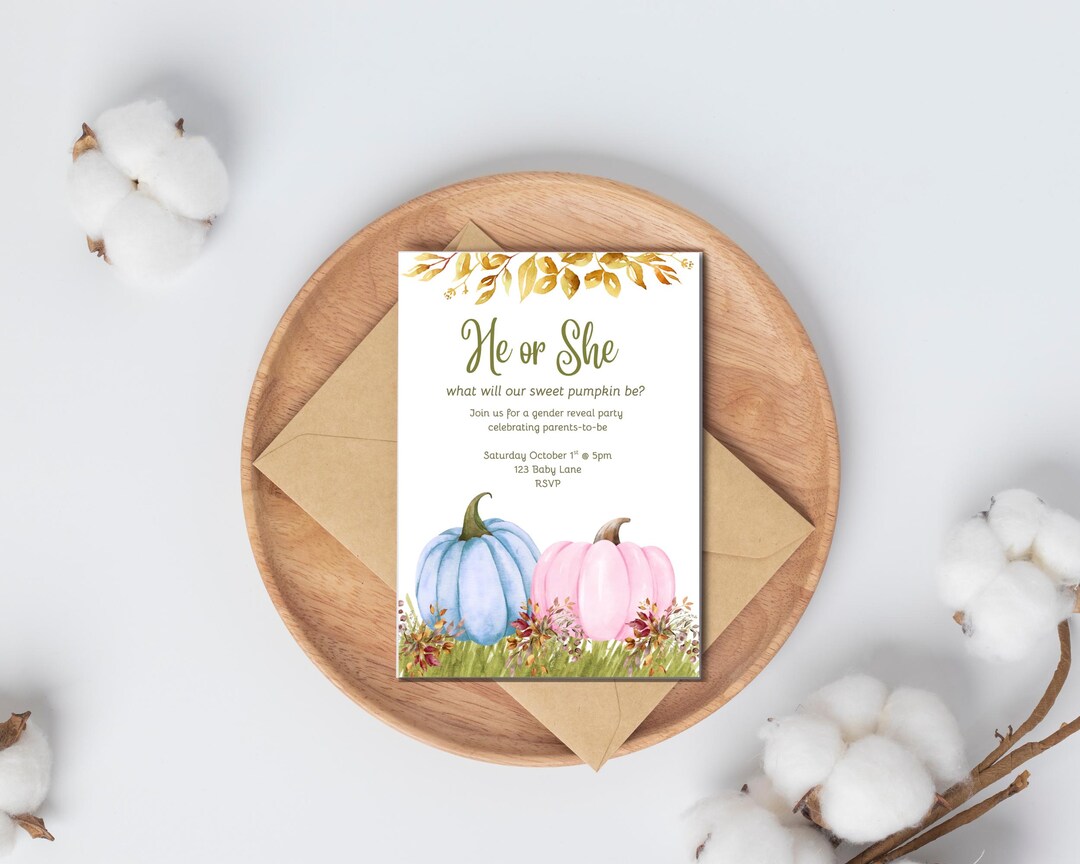 He or She? Gender Reveal Invitation | Editable Canva Template | Pink ...