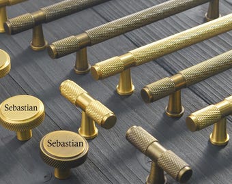 Solid Brass Knurled Cabinet Pulls,Knurled Drawer Handles, Vintage Brass Cabinet Knobs, Brass T Bar Pull,Kitchen Dresser Hardware