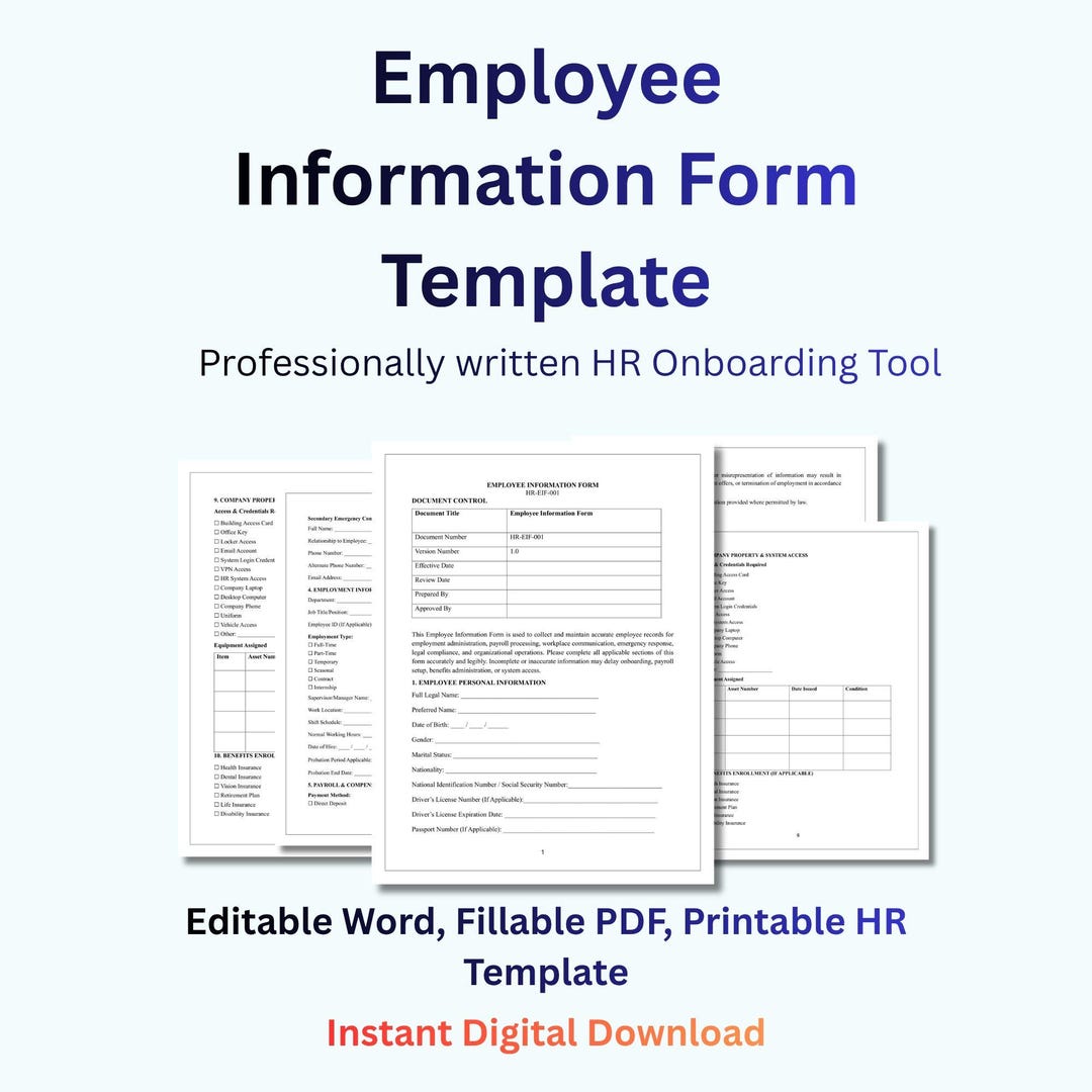 Employee Information Form Template | Employee Intake Form | HR Employee ...
