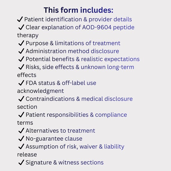 aod9604 fda AOD-9604 Peptide Informed Consent Form | Weight Loss Peptide Therapy Waiver  | Medical Aesthetic & Wellness Clinic Legal Form