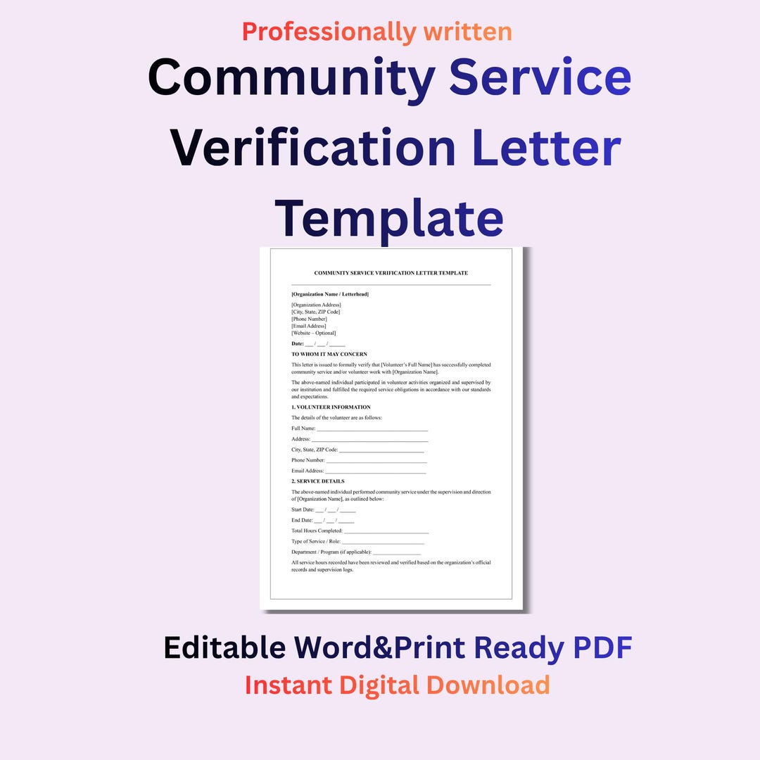 Community Service Verification Letter Template | Volunteer Hours ...