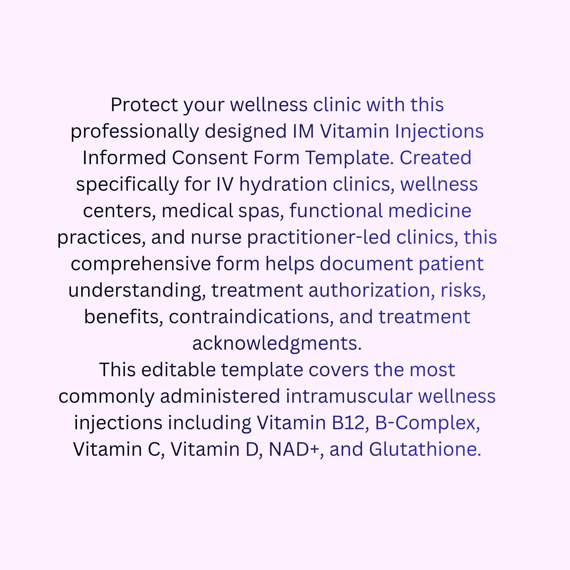 im glutathione contraindications Vitamin Injections Informed Consent Form Template (B12, B-complex, C, D, NAD, Glutathione) (digital Download) GHK-Cu Topical vs Injectable: