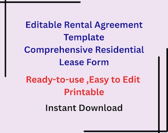 Editable Rental Agreement Template, Printable Lease Agreement, Residential Housing Agreement,