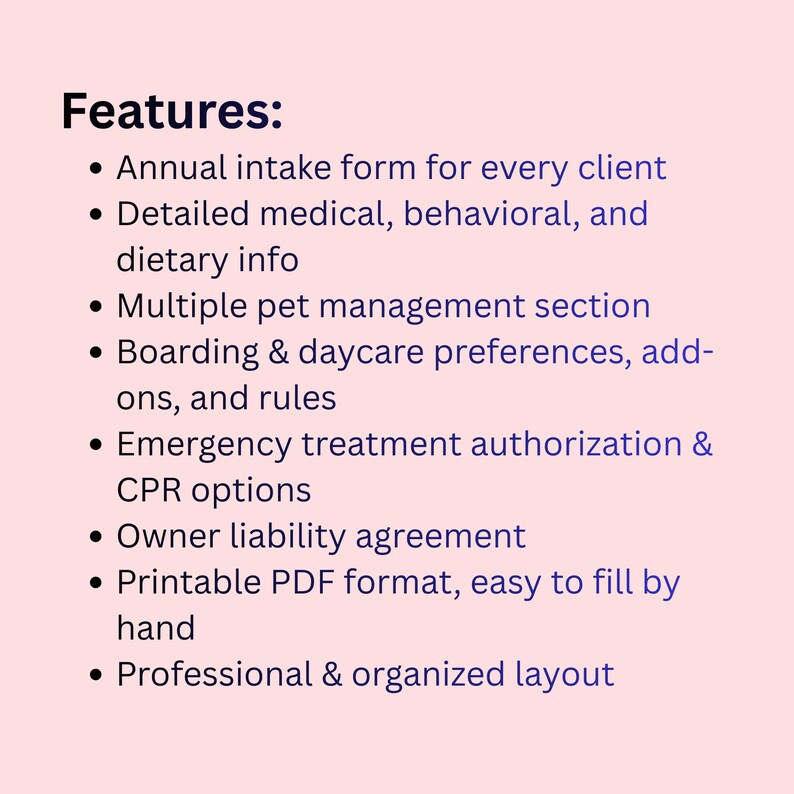 Pet Boarding & Daycare Intake Form | Printable Vet and Owner Pet ...