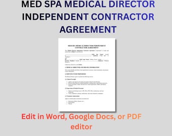 Med Spa Medical Director Agreement | Editable Contract Template (DOCX, PDF)