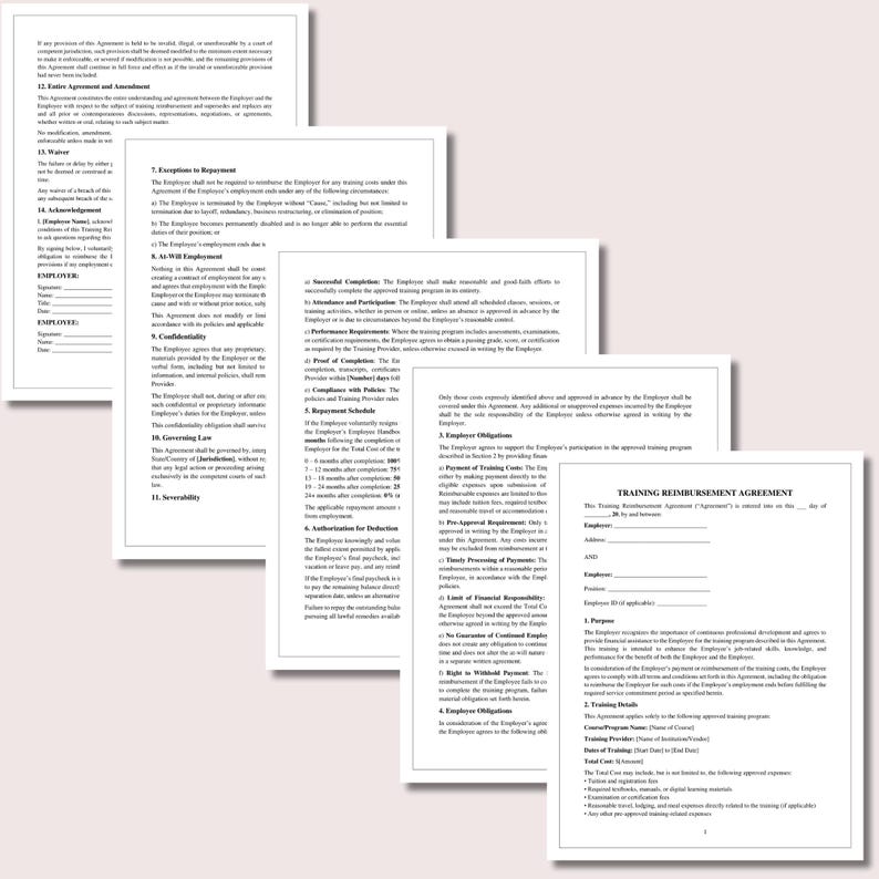 Training Reimbursement Agreement Template Employee Education Cost