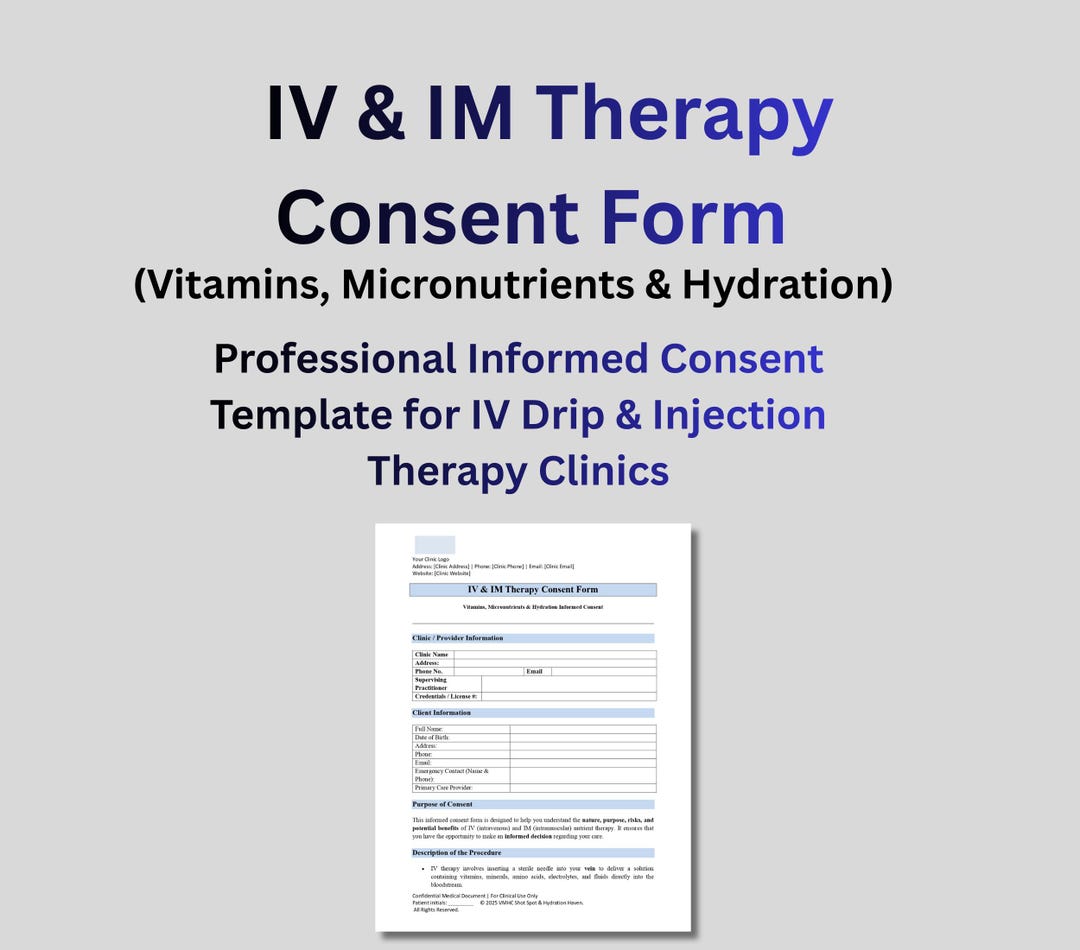 Iv Consent Form IV & IM Therapy Consent Form | Vitamin Drip Hydration Informed Consent ...