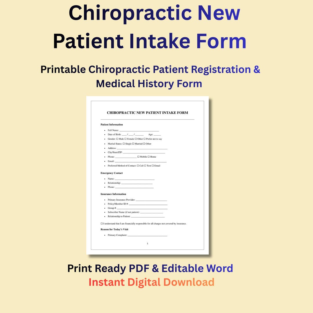 Chiropractic New Patient Intake Form | Printable Chiropractic Patient ...