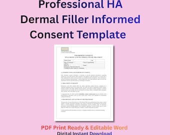 Hyaluronic Acid Dermal Filler Informed Consent Form Template Med Spa Injector Patient Waiver  Cosmetic Nurse Intake & Aftercare PDF