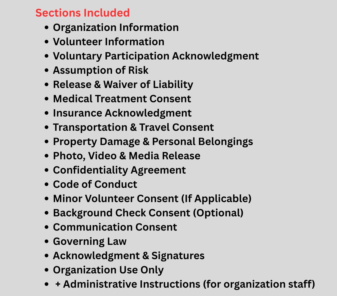 Nonprofit Volunteer Waiver & Release of Liability Form Charity