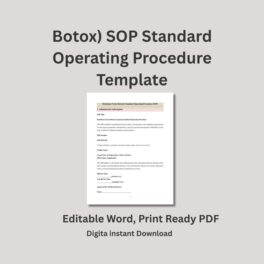 Botox SOP Botulinum Toxin Standard Operating Procedure Template | Med ...