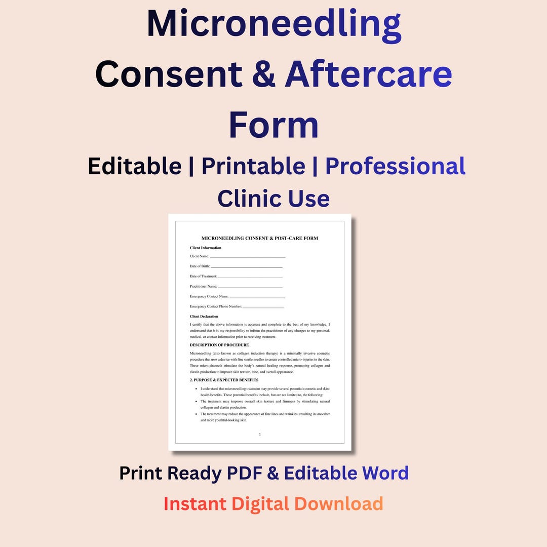 Microneedling Consent & Post-care Form Template | Client Waiver and ...