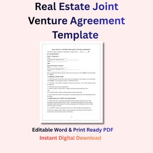 Real Estate Joint Venture Agreement Template | Construction JV Contract | Landowner Developer Agreement | Property Development Contract