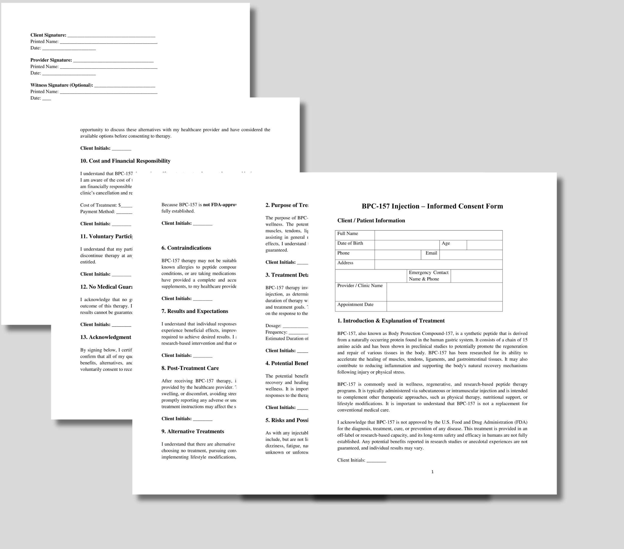 BPC-157 Injection Informed Consent Form Template | Peptide Therapy ...