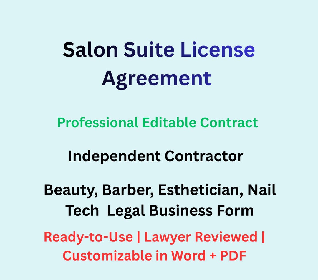 Salon Suite License Agreement Template Editable Word + PDF Etsy