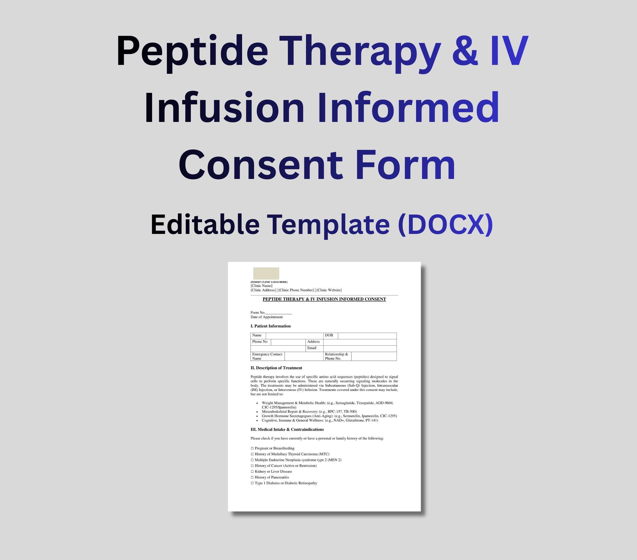 iv glutathione consent form Peptide Therapy | Infusion Waiver | Medspa Informed Consent Template | Editable Clinic Forms NAD vs Glutathione: Key Size:Five Anwendung:Vitalität