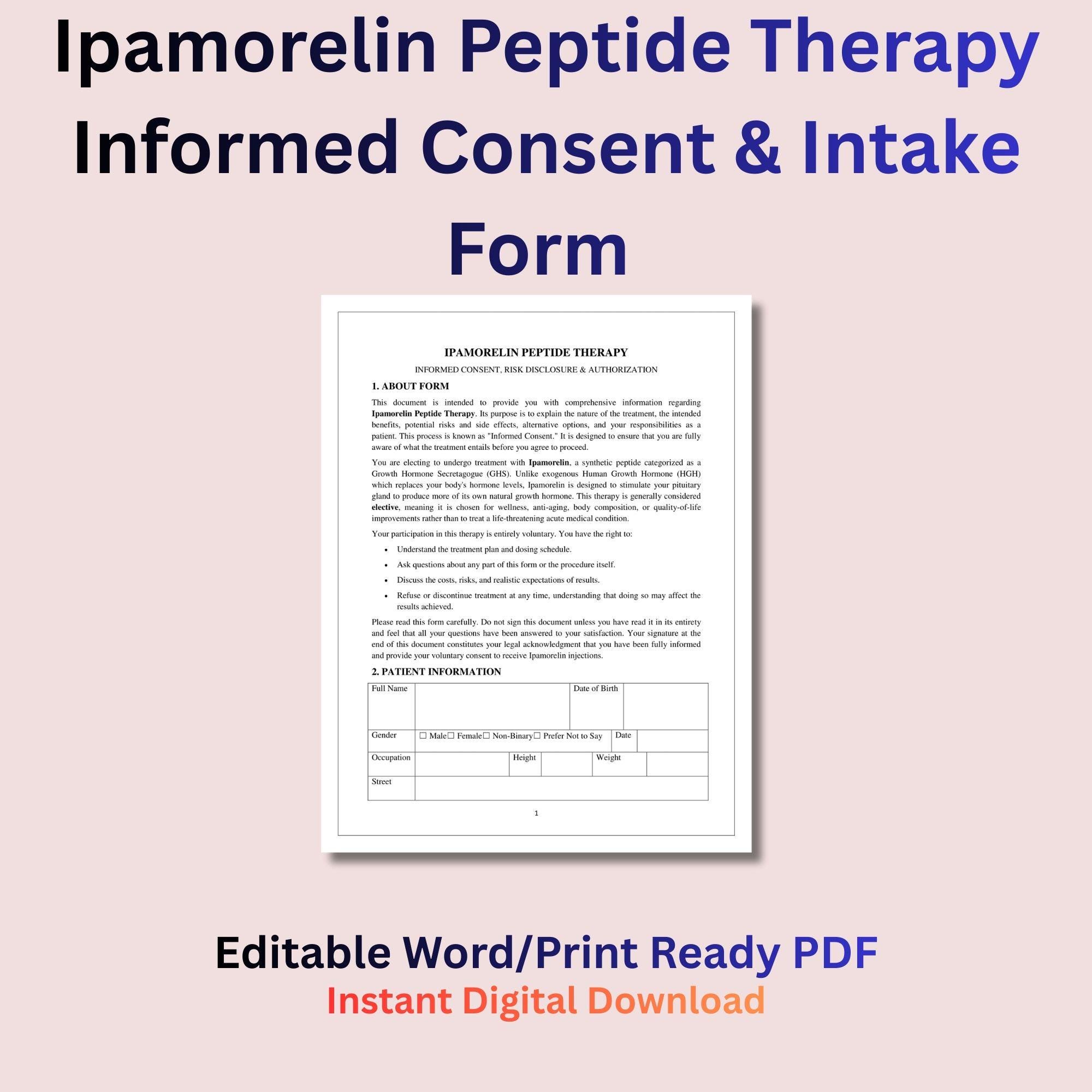 Ipamorelin Peptide Therapy Informed Consent & Intake Form