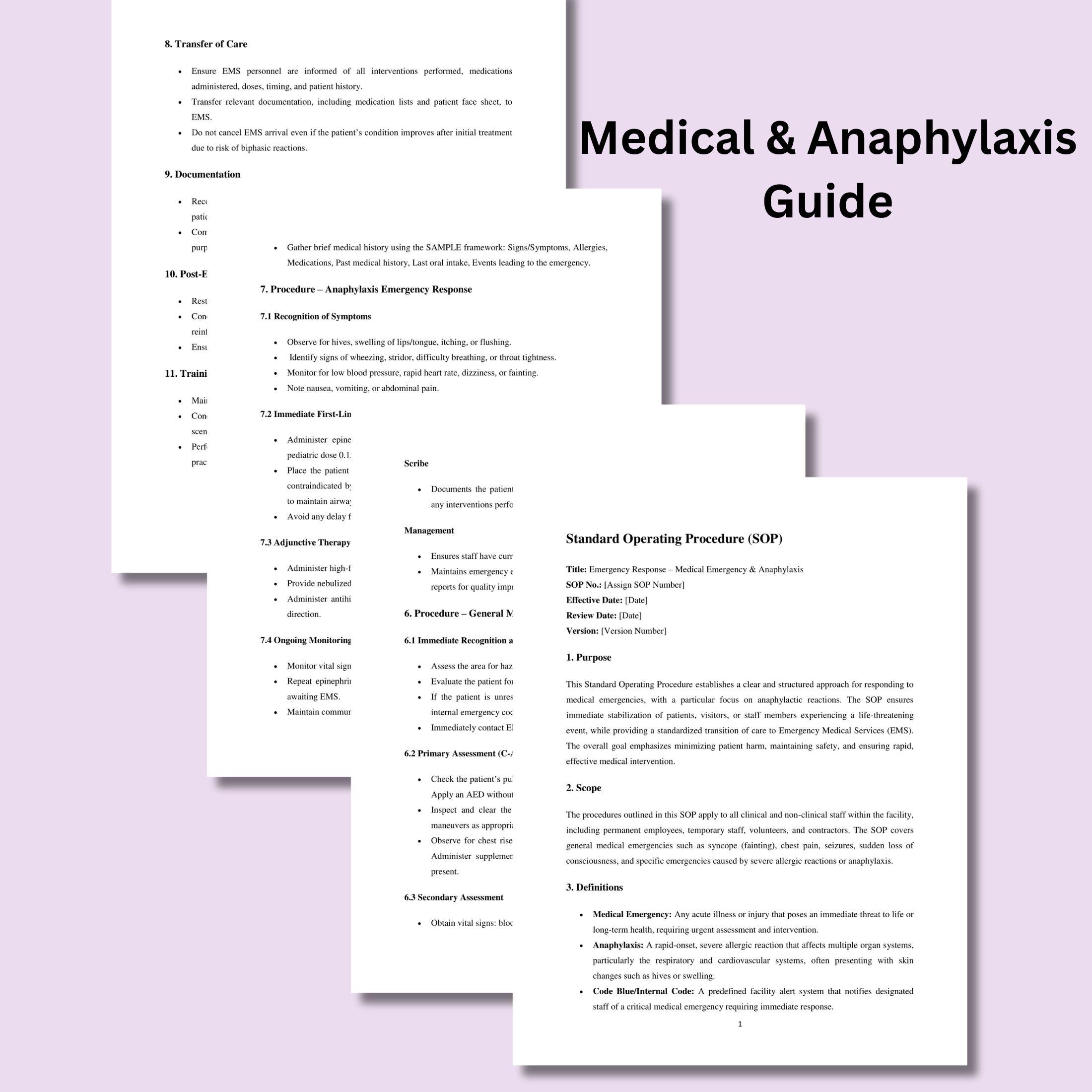 Emergency Response SOP Template | Medical & Anaphylaxis Protocol (pdf ...