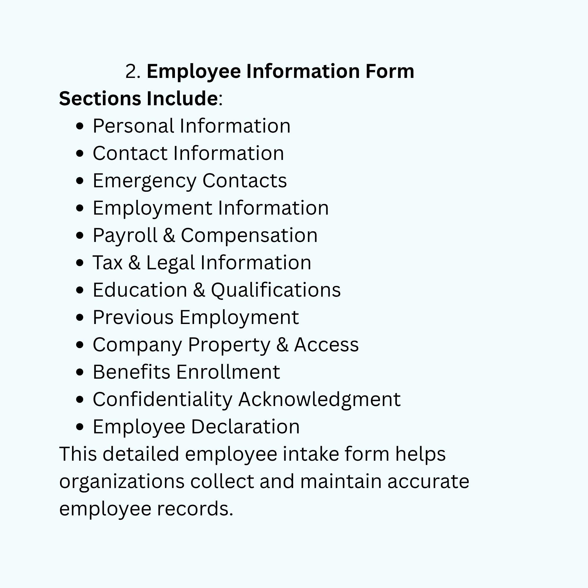 Employee Information Form Template | Employee Intake Form | HR Employee ...