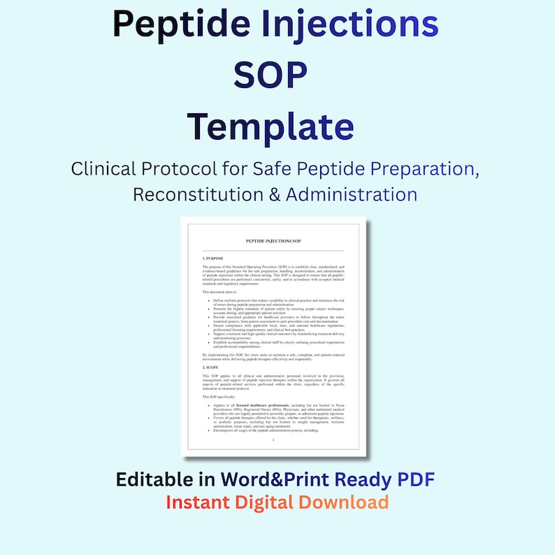 Peptide Injection SOP Template | Medical Protocol Manual | Nurse ...