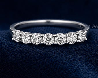 Half Eternity Diamond Band, Moissanite Wedding Band, Lab Grown Diamond Ring, Pave Diamond Band, Stackable Wedding Ring, Anniversary Gift