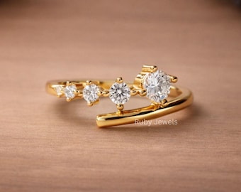 Offene Spirale biegbarer Moissanit Ring | Wickeln Sie sich um vier Stein-Verlobungsband | Multi-Stein Versprechen Geschenk für Sie