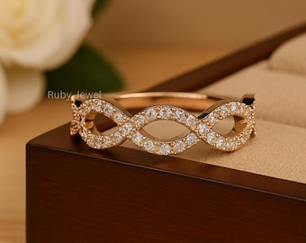 Gedraaide Moissanite Eternity-band, Infinity-trouwring, rond geslepen Moissanite Twisted Band, Infinity Style Stapelbare Halve Eternity-band