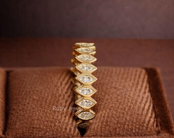 Moissanite Ehering, Marquise und Rund geschnitten, Eternity Ring, stapelbares Jubiläumsgeschenk, minimalistischer Jubiläumsring,