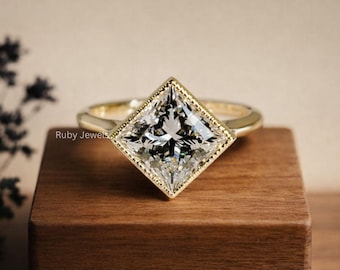 Princess Cut Moissanite Ehering | Ost West Solitär Lünette gesetzt Ring | 14K Solid Gold Jubiläumsgeschenk, Vorschlag Ring,