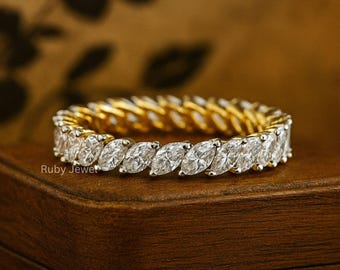 Marquise Cut Moissanit Diamant Verlobungsring / Ehering für Frauen, Gerader Stapelring - Geschenk zum Jahrestag