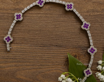 Bettelarmband, Goldarmband mit Kleeblatt und Moissanit Diamant, Geschenk für die Liebe, Geschenk für Sie, Geschenk für Mutter, Geschenk für Frauen