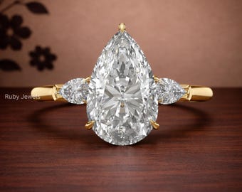 Anillo de compromiso de moissanita con corte de pera, anillo nupcial de tres piedras con diamantes y piedra lateral de pera, anillo de bodas solitario para mujer.