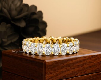 Moissanite Eternity Ehering, 14K Gelbgold Verlobungsring, Schlichter Jubiläumsring, Band Geschenk für Sie