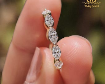 Marquis Cut Moissanite Engagement Band, 14K Rose Gold Wedding Band, Anniversary Band, Dainty Bridal Band, Birthday Gift, Mother's Day Gift