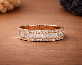 Halbe Ewigkeit Moissanit Diamant Baguette und runde Ewigkeit Hochzeitsband Verlobung Passende Band Perfektes Jubiläumsgeschenk