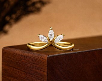 Moissanite Diamant geschwungener Ehering, Roségoldring Marquiseschliff Diamantring, Matching Band, Versprechensring, Jubiläumsring für Frauen