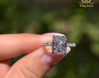 Anel de noivado de moissanita com corte radiante, anel de noivado com corte radiante, solitário com corte radiante, anel de compromisso solitário com corte radiante de 3,0 ct