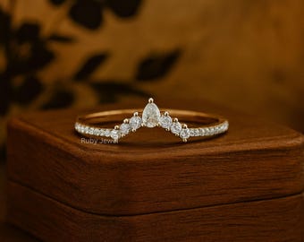 Birne mit runden Brilliantschliff Moissanite Ehering, Kronenform gebogen Eternity Jubiläum Band, passende Band für Verlobungsring