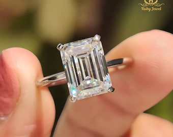 Smaragdschliff Verlobungsring aus 585er Massivgold, 2,0 CT Moissanit Verlobungsring, Smaragd Solitär Moissanite Ring, Gold Versprechen Ring