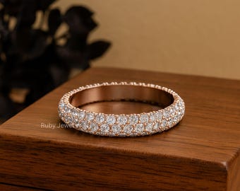 Rundschliff voller Eternity Moissanit Diamant Ring, Ehering, 14K Rosegold, Verlobungsring, Hochzeitsgeschenk für sie,