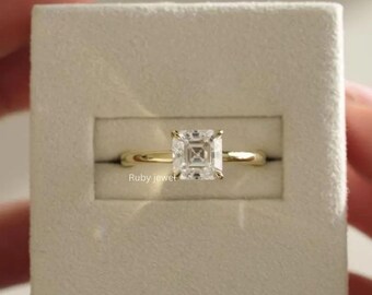 1.50ct Asscher Cut Moissanite Diamant Solitär Verlobungsring 14K Gold Fassung 14K Gold Minimalist Brautring, Versprechen & Jubiläumsring