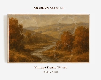Vintage Autumn Stream Framed TV Art: Rustic Fall Landscape