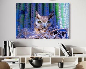 Great Horned Owl Canvas Print | Arizona Desert Wildlife Photography | Matte Finish
